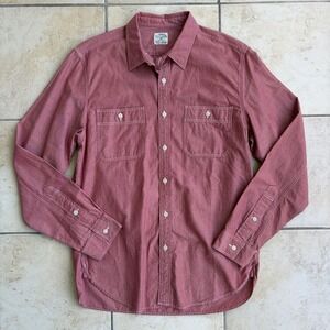 Vtg J Crew Shirt Mens Medium Washed Brick Red Chambray Button Up Chinstrap 90s